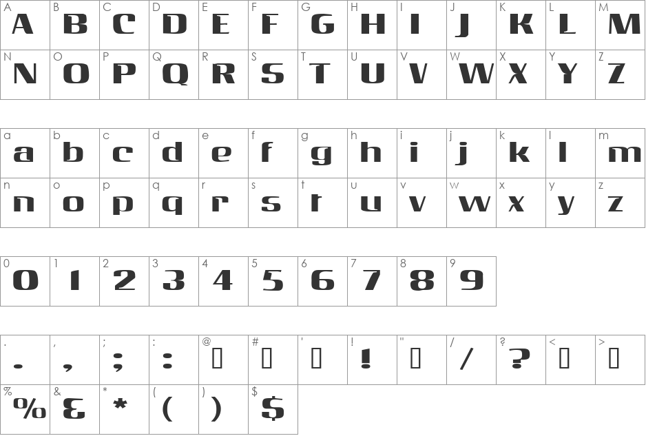 GalaxyExtended font character map preview