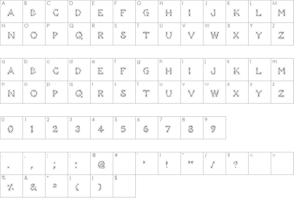 GalaxyfaceAno font character map preview