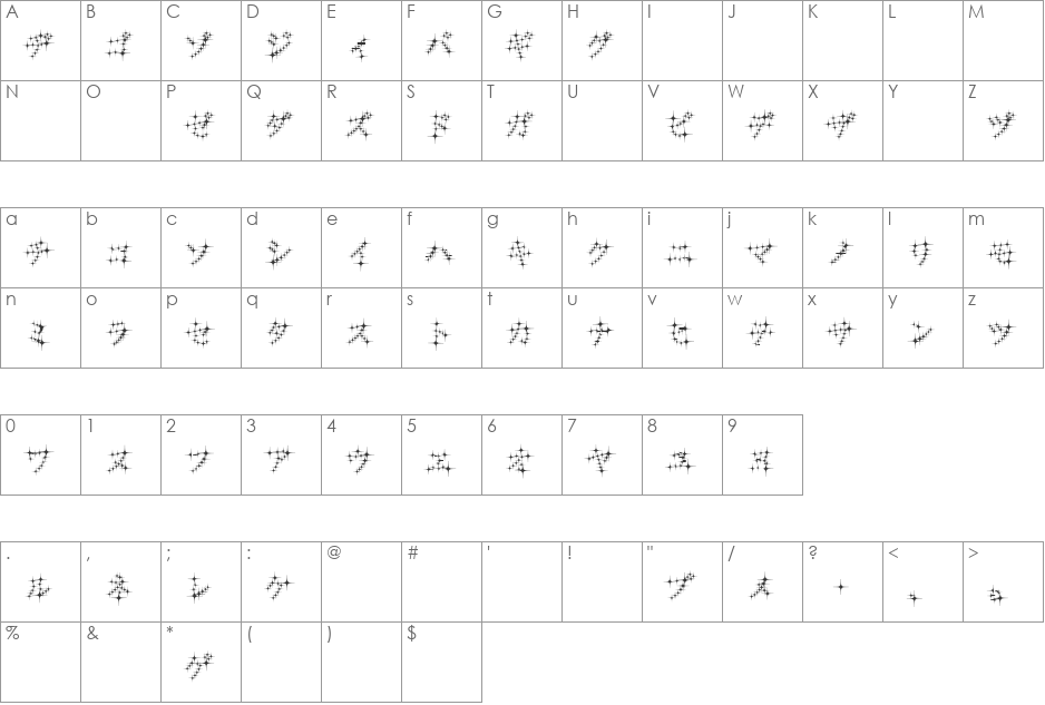 GalaxyfaceKatReg font character map preview