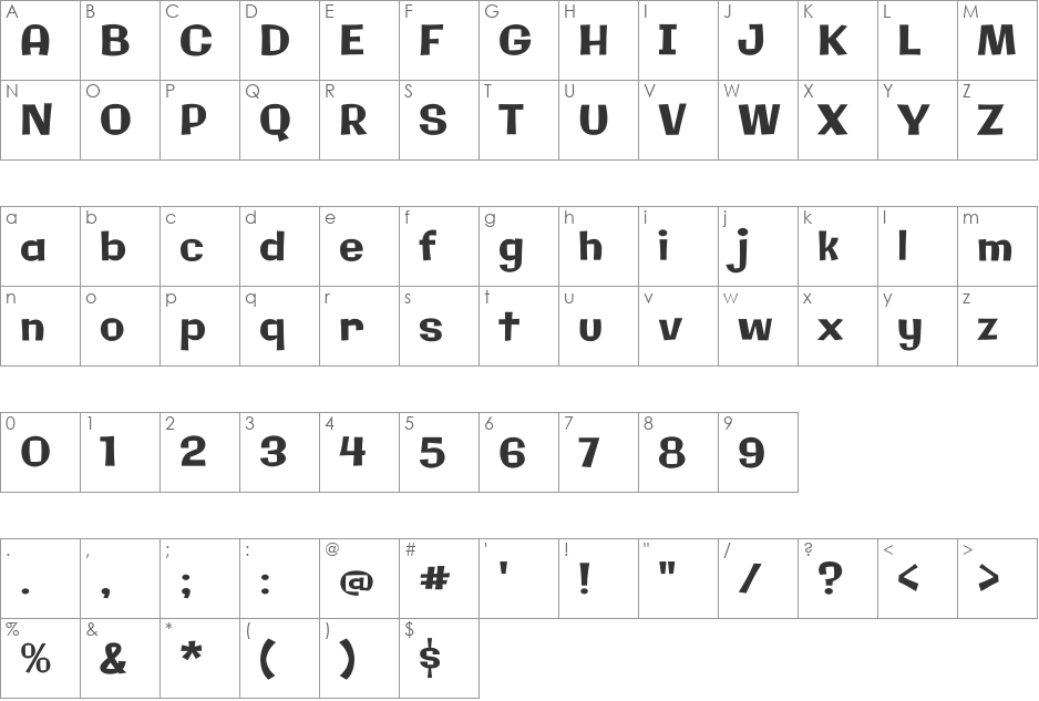 Galindo font character map preview
