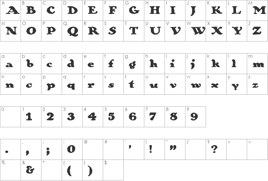 Galleon font character map preview