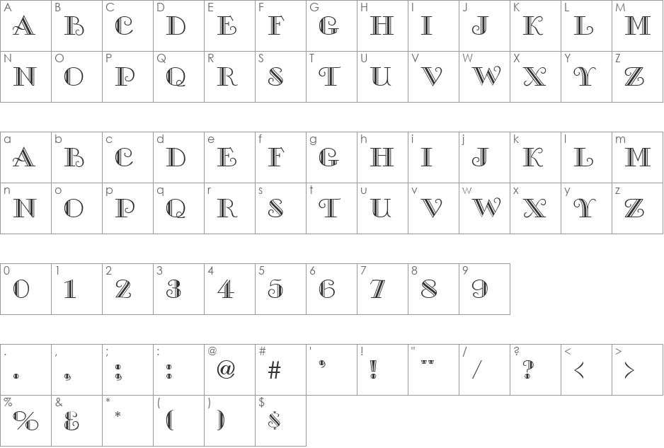 Gallery Caps font character map preview