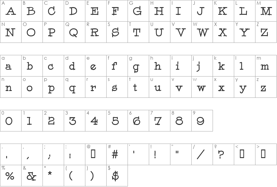 Gallo font character map preview
