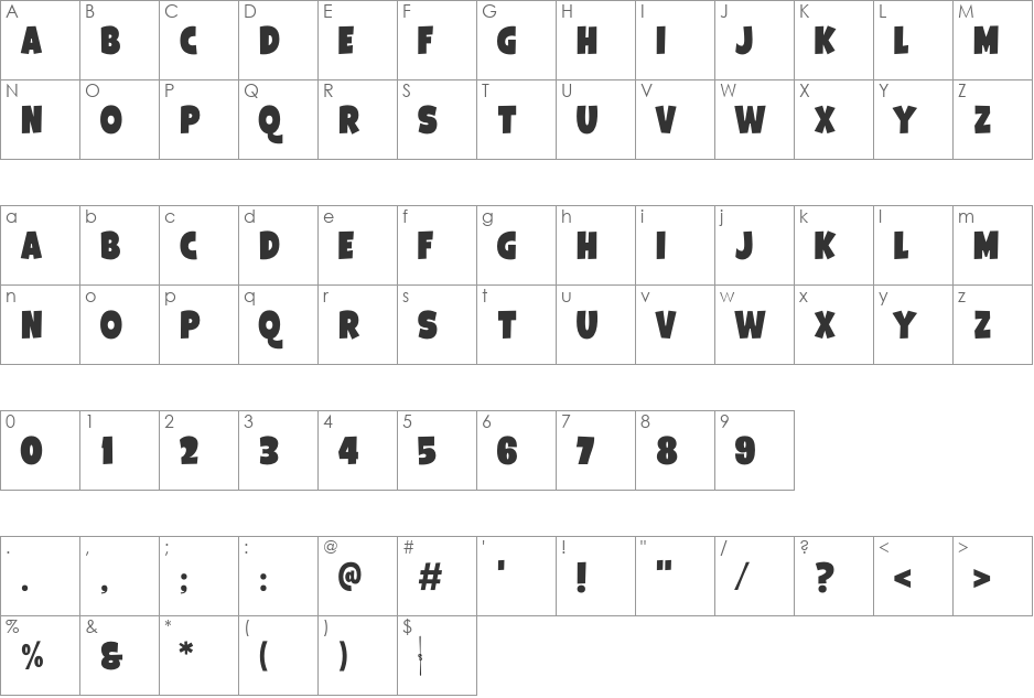 Galpon font character map preview