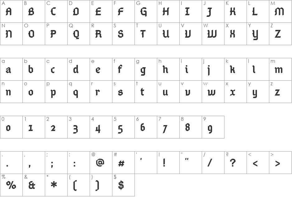 Gamaliel font character map preview