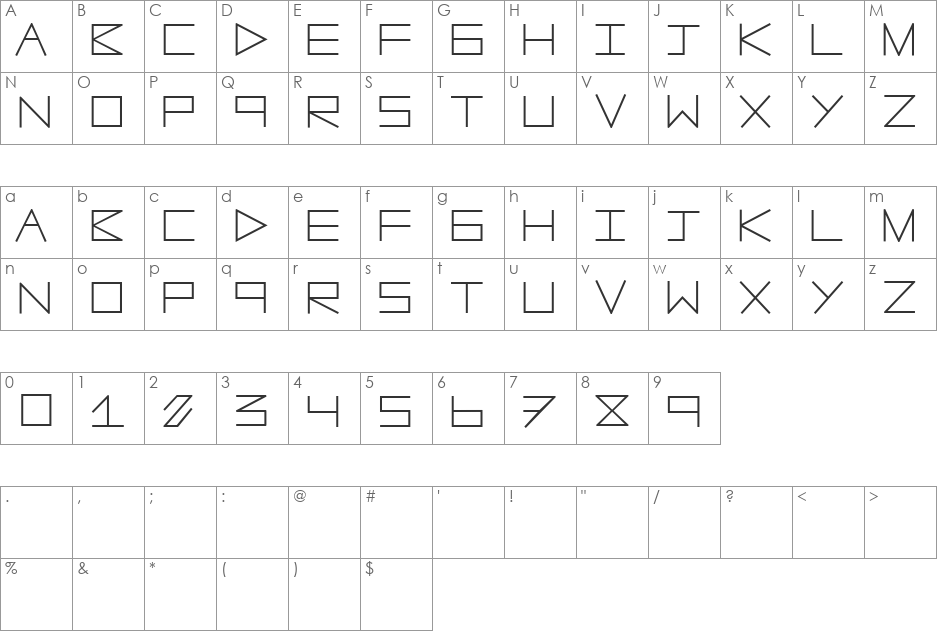 AnotherLine font character map preview