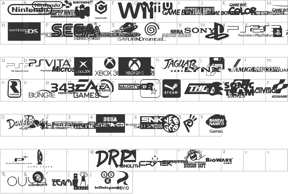 Game Logos font character map preview