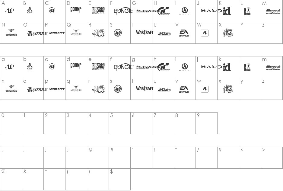 Game Logos font character map preview