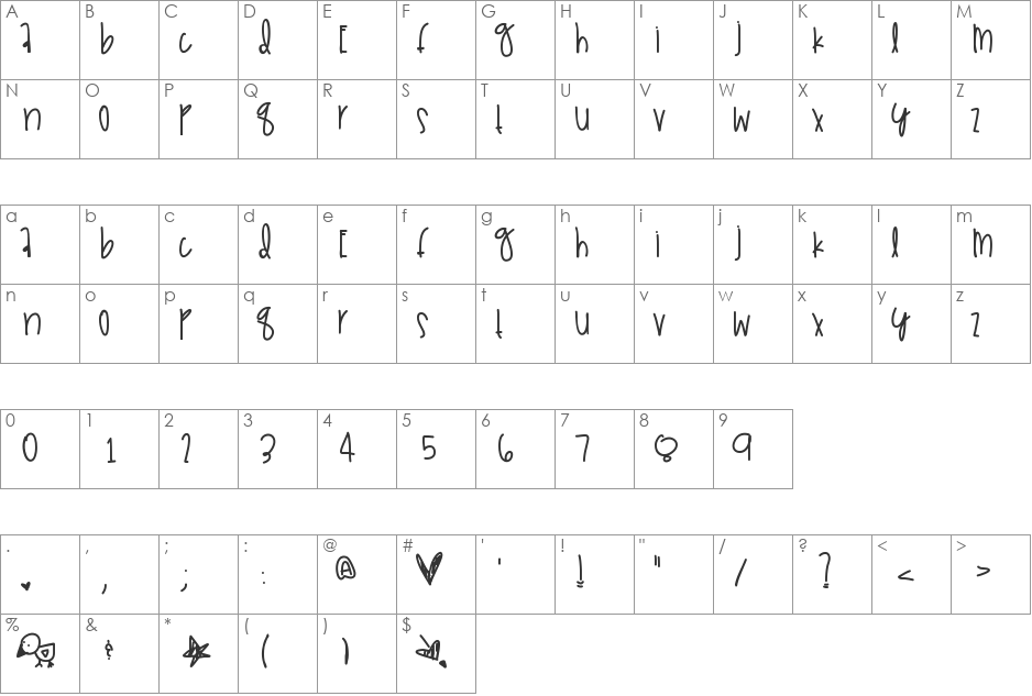 GammaJays font character map preview