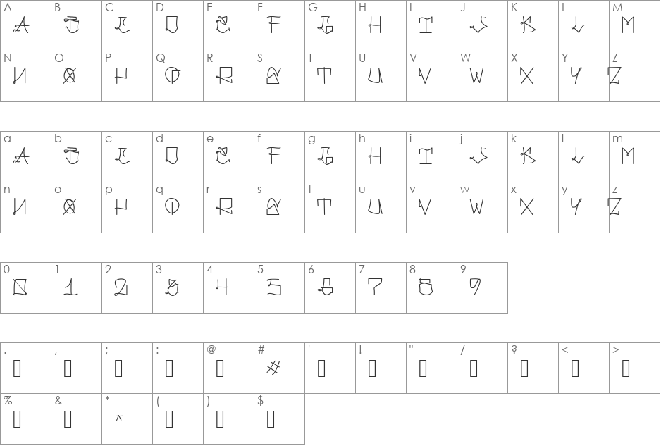 Gangland Style font character map preview