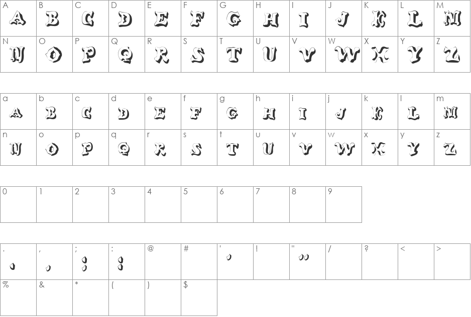 GanglyDisplayCaps font character map preview