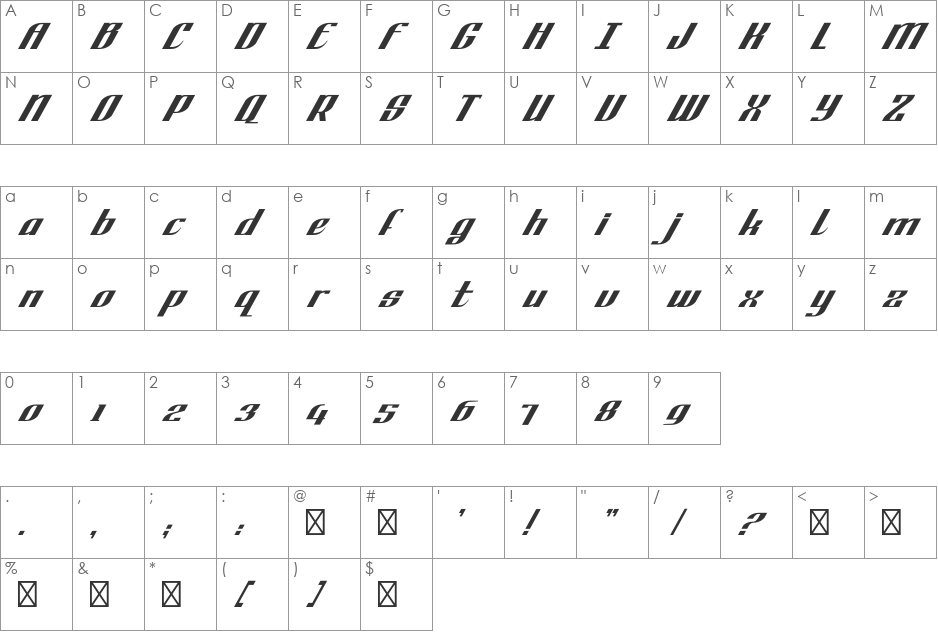 Ganymede Takeover font character map preview