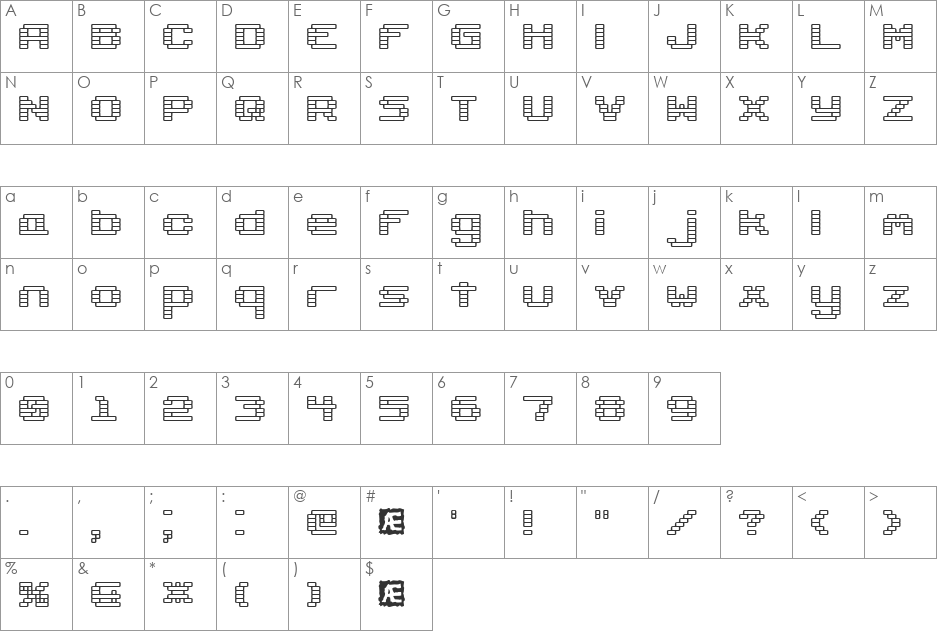 Gaposis Outline BRK font character map preview