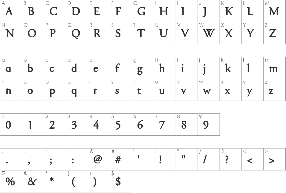 gara font character map preview