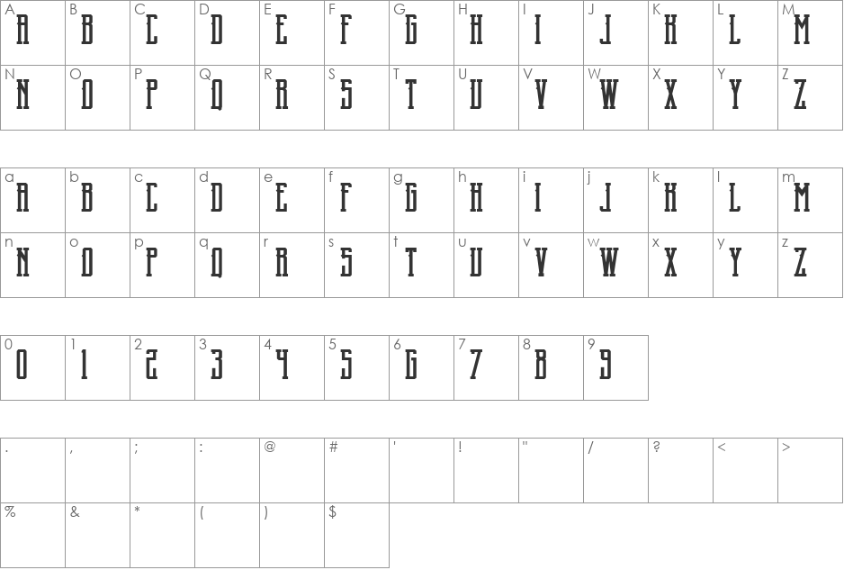 Garado Blnco font character map preview