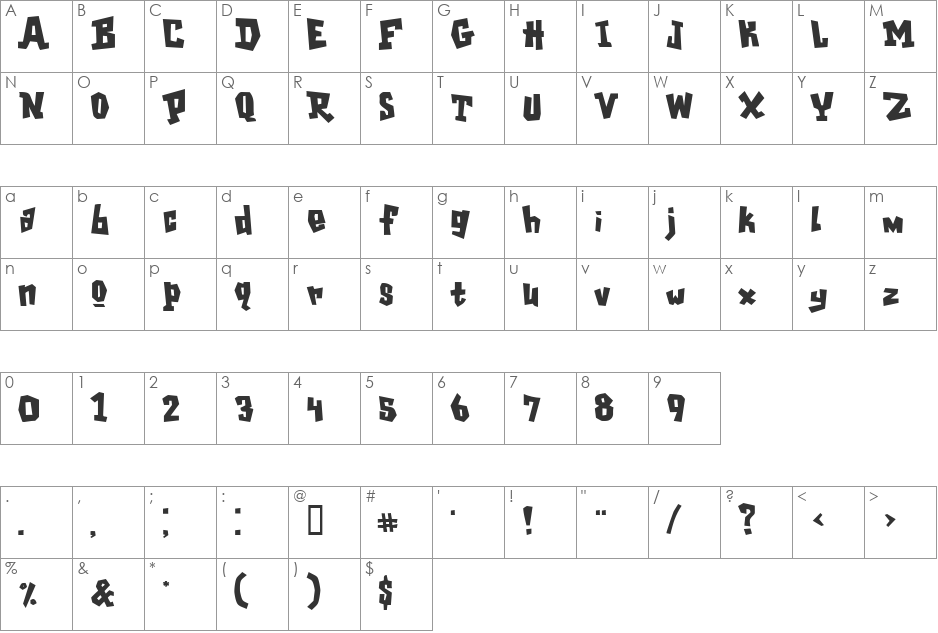 GarageShock font character map preview