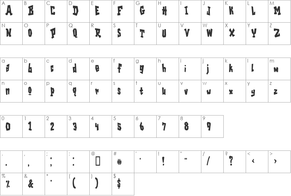 GarageShockCondensed font character map preview