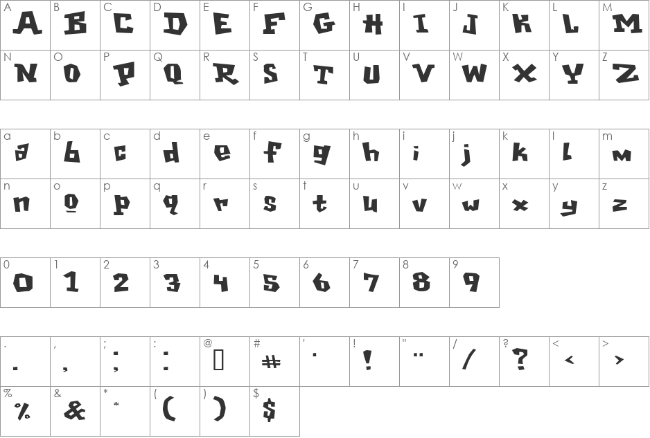 GarageShockExtended font character map preview