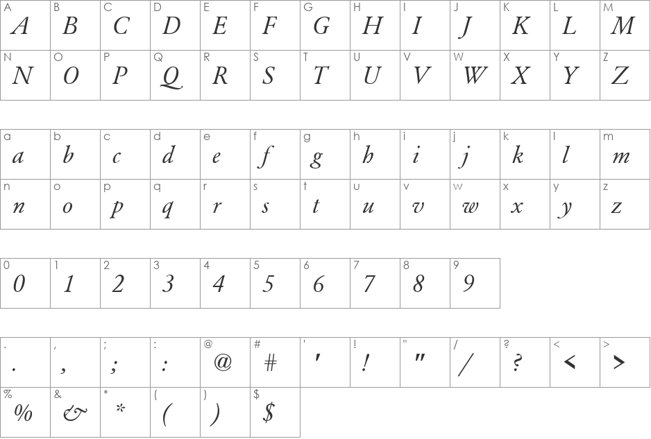 Garamond_A.Z_PS font character map preview