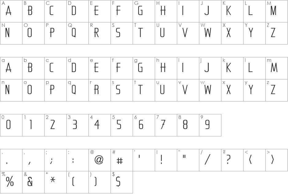 Antartic font character map preview