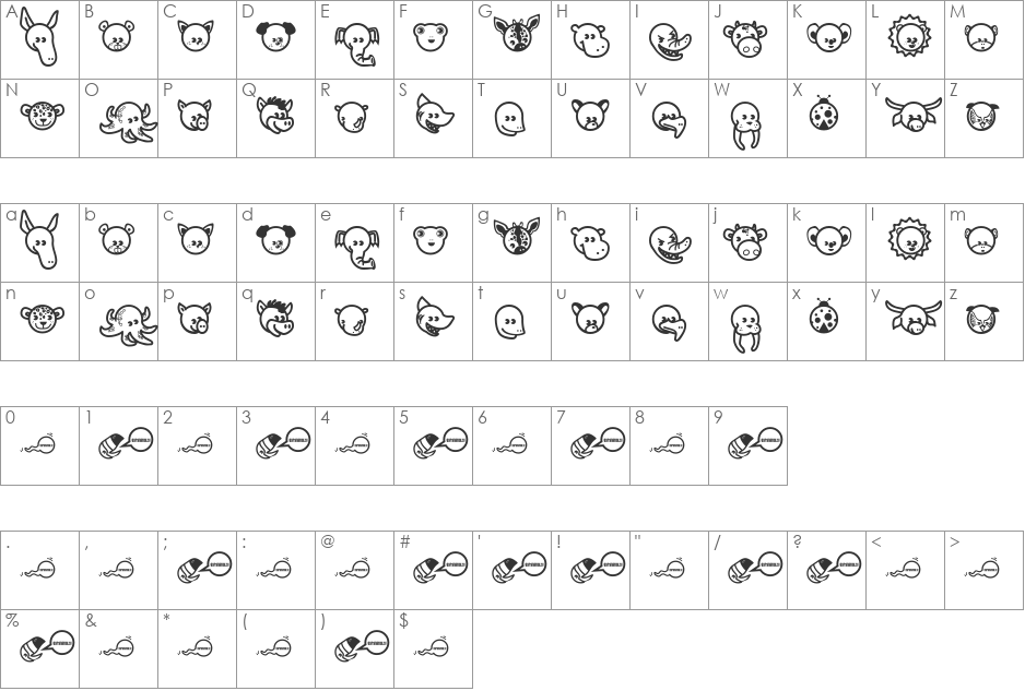Garanimals font character map preview