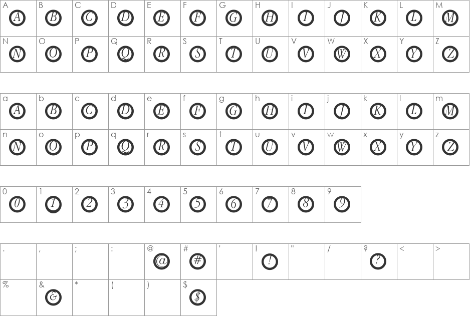 GaranitialRings font character map preview
