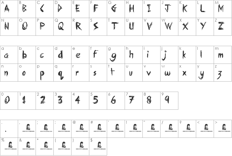 Garbage font character map preview