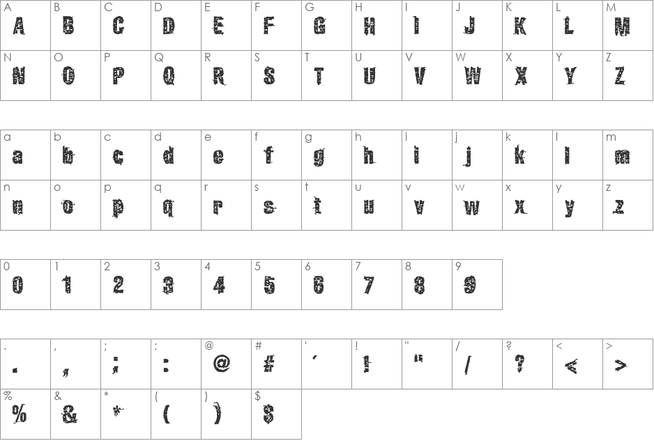 GarbageG font character map preview
