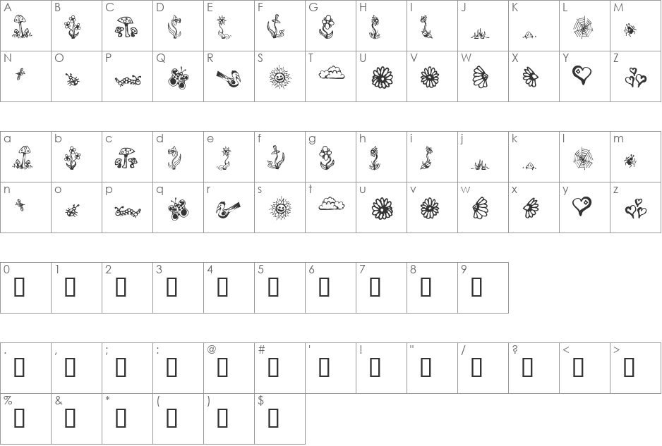 GardenDingbats font character map preview