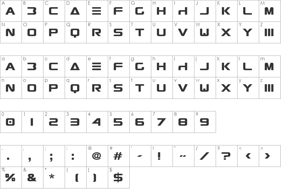 Antediluvian font character map preview