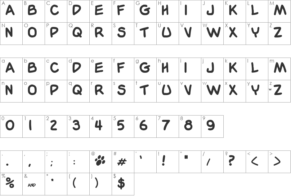 Garfield font character map preview