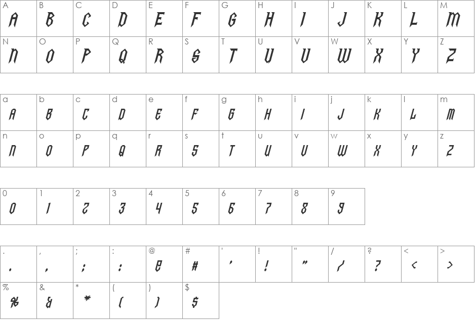 Gargoyles font character map preview