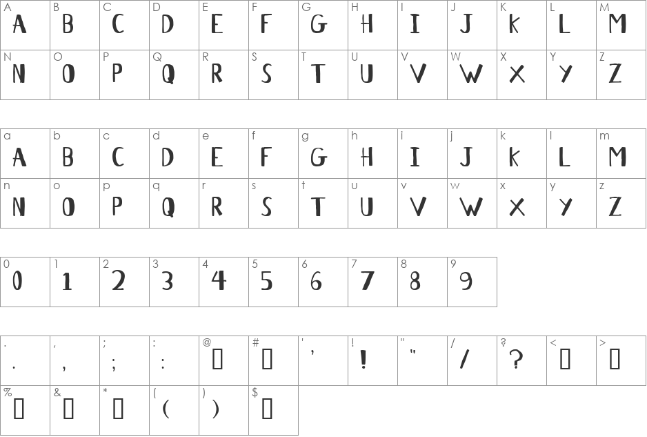 Antelope H font character map preview