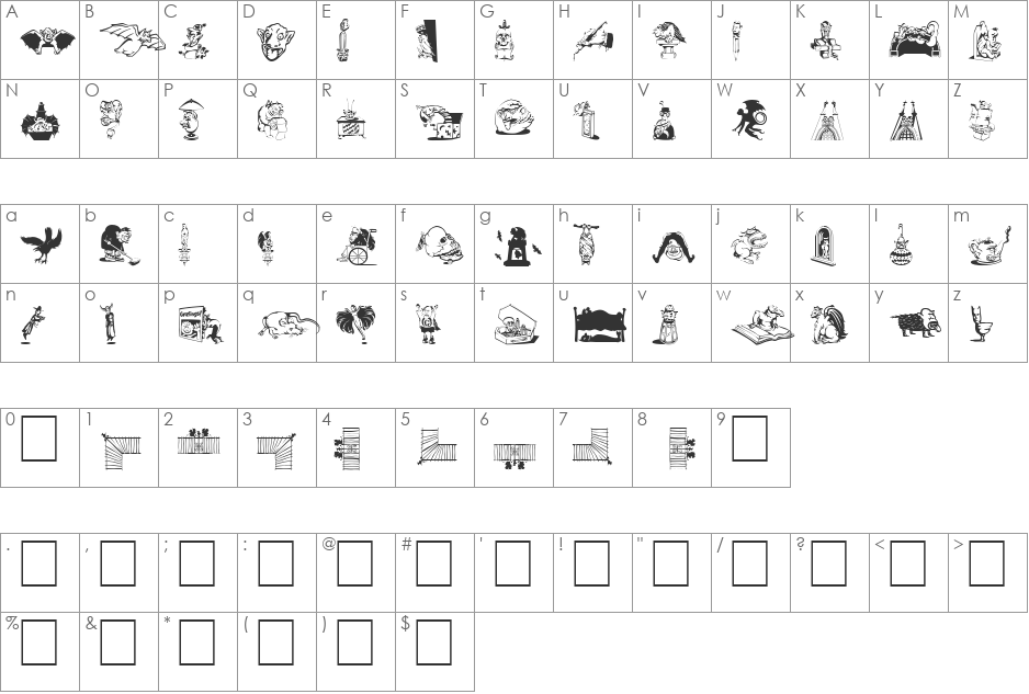 Gargoyles de France font character map preview