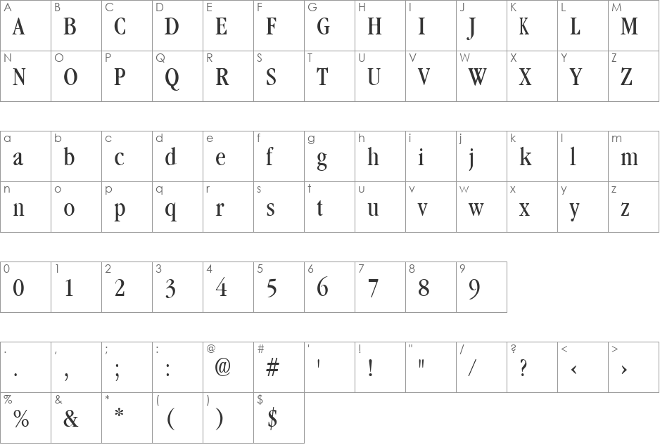 GarnetCondensed font character map preview
