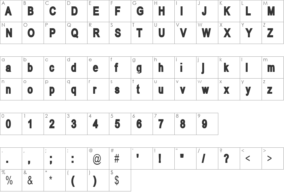 Antenna Bloated font character map preview