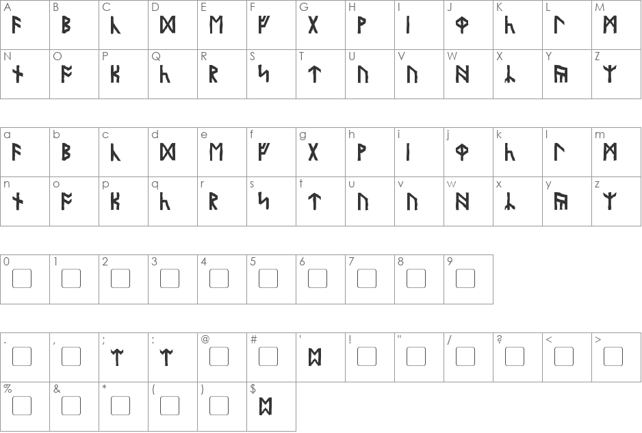 Garriott font character map preview