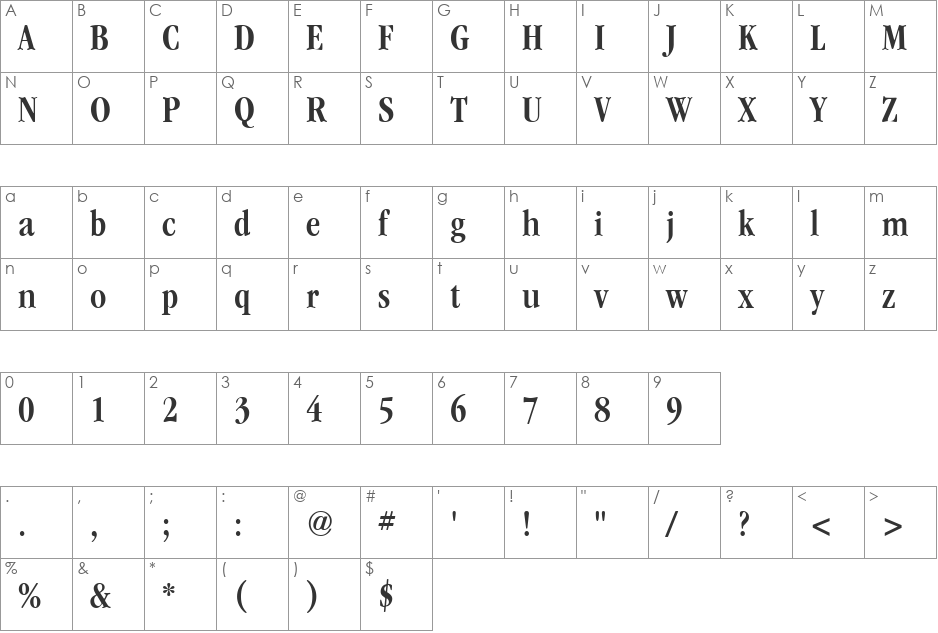 GarryMondrianCond5 font character map preview
