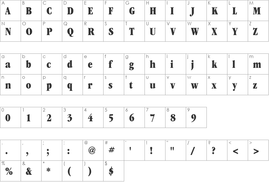 GarryMondrianCond8 font character map preview