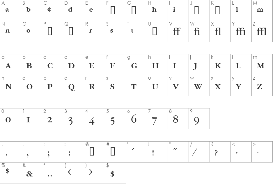 GarryMondrianExpt4 font character map preview