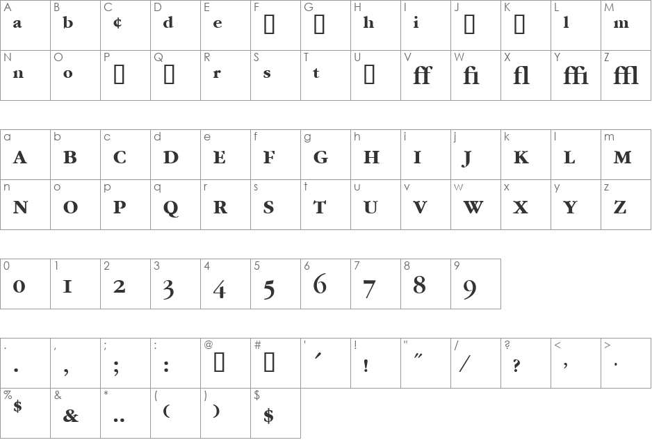 GarryMondrianExpt5 font character map preview
