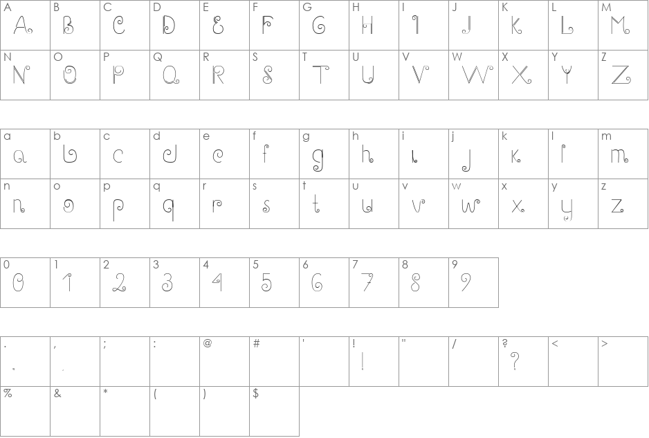 Gary font character map preview