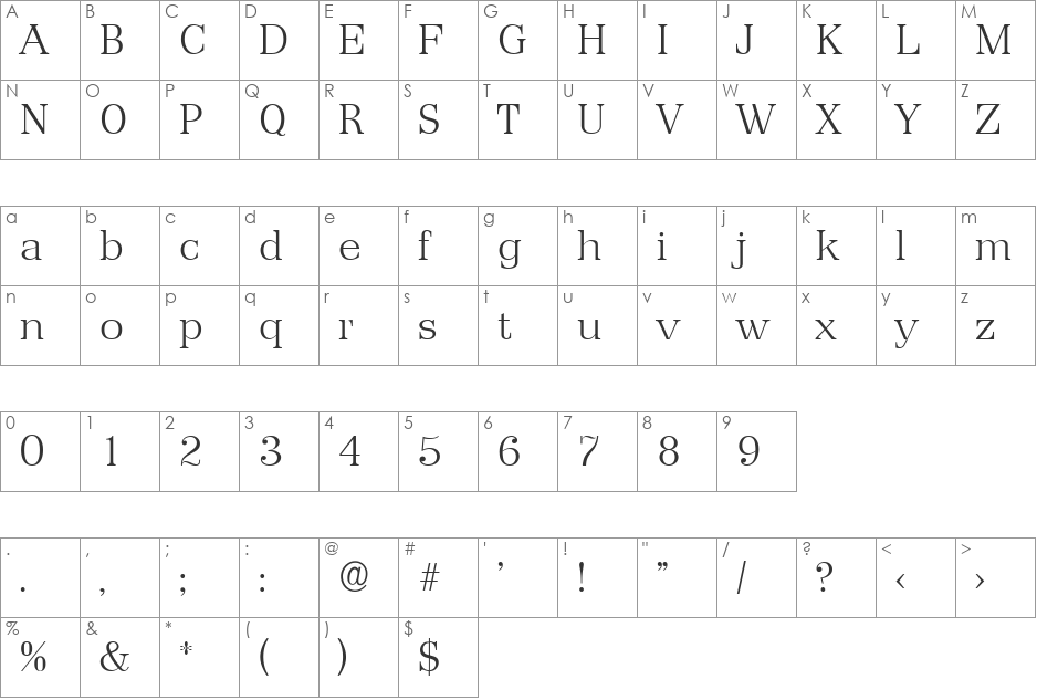 GaryBecker-ExtraLight font character map preview