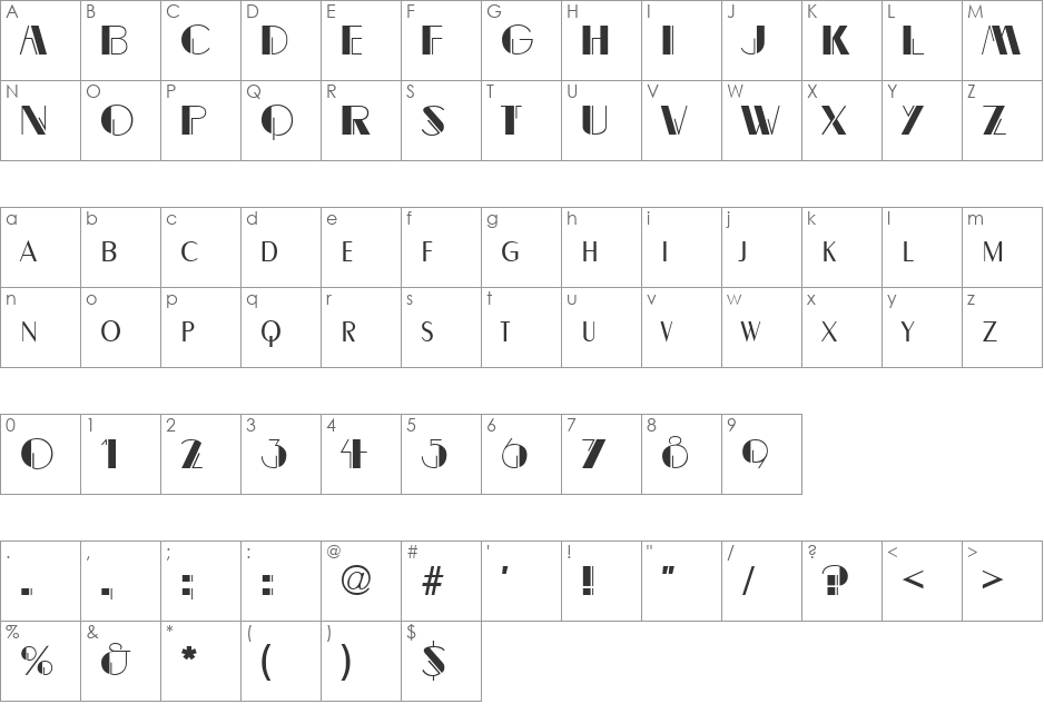 Gaslight font character map preview