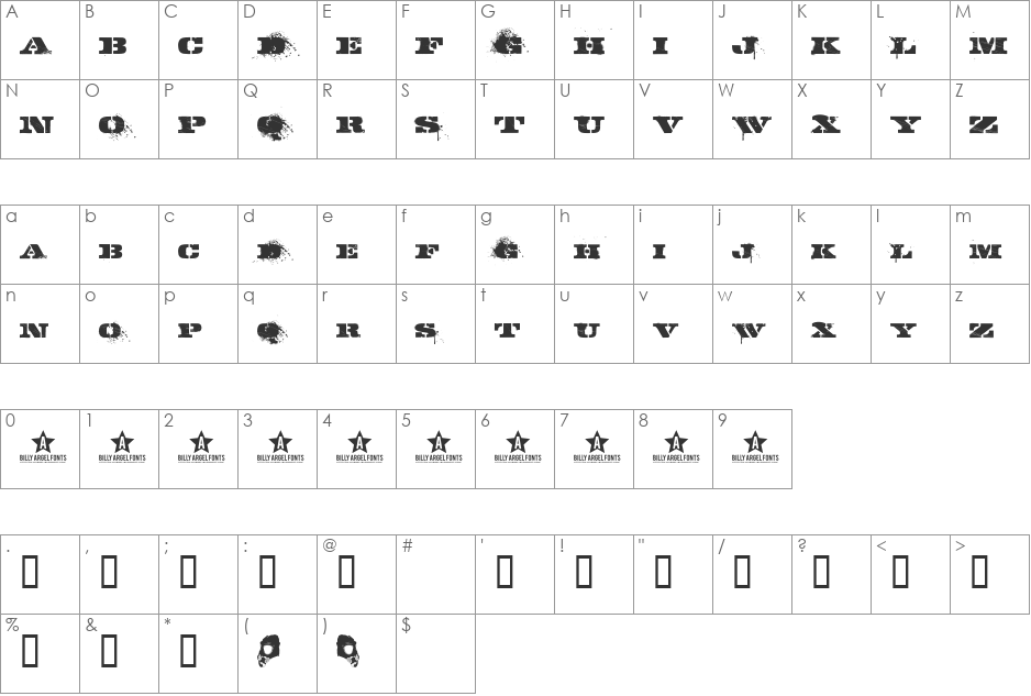 GASMASK font character map preview