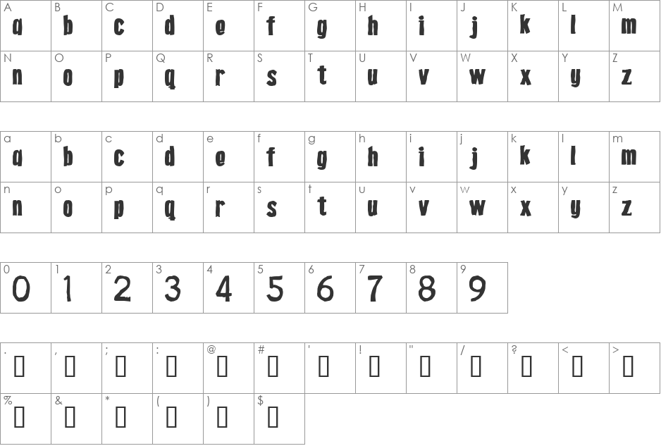 Gasoline font character map preview