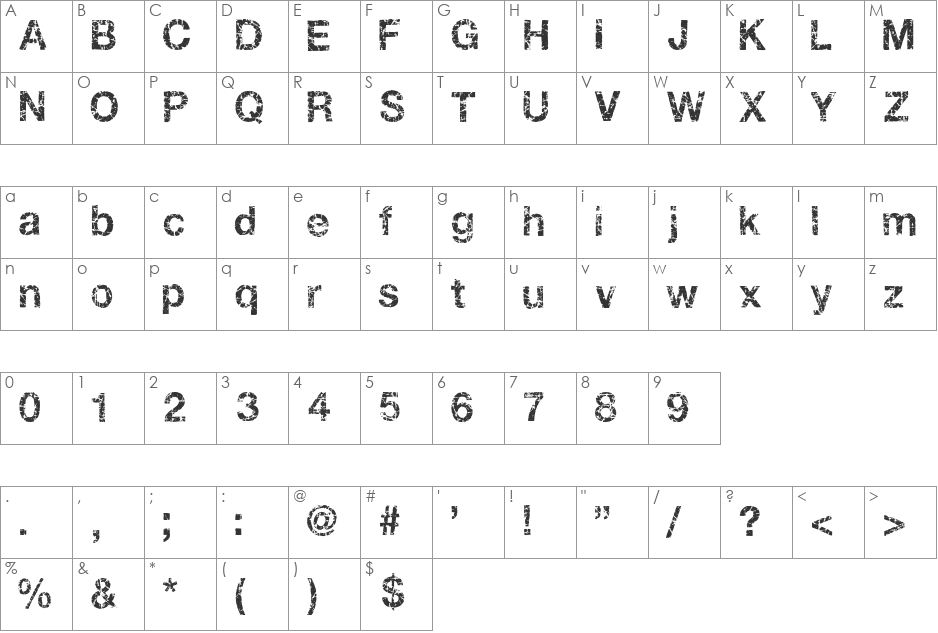 Gastada font character map preview