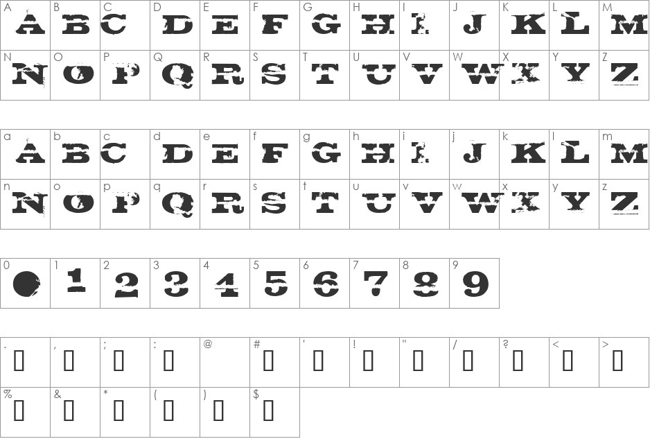 gatecrasher font character map preview