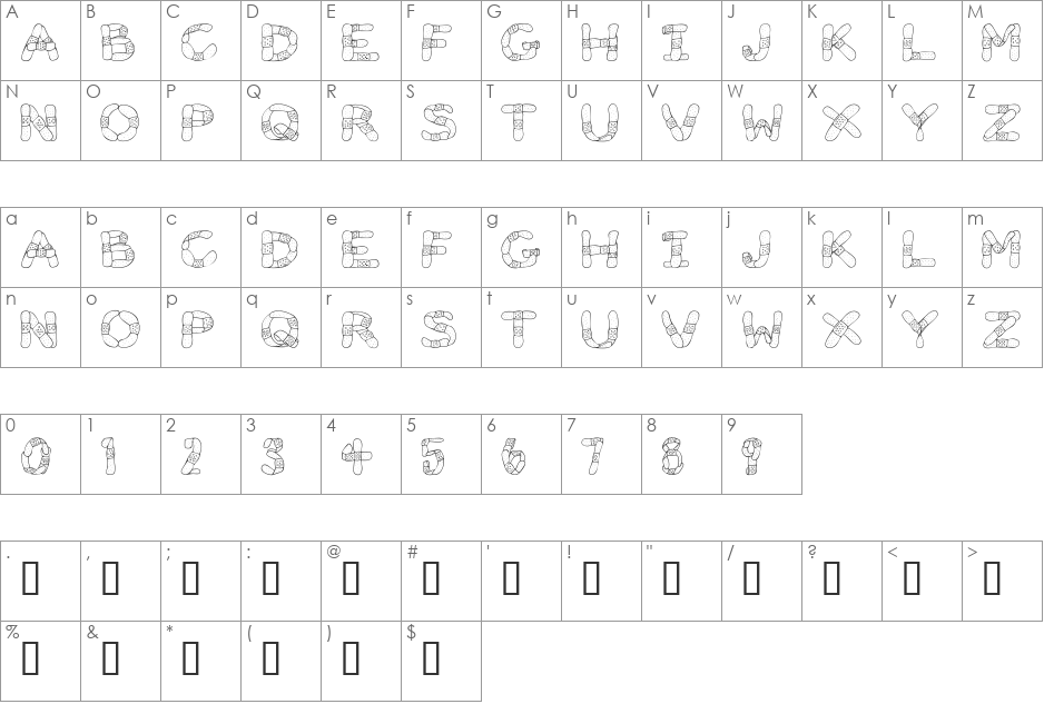 Gauze Strips font character map preview