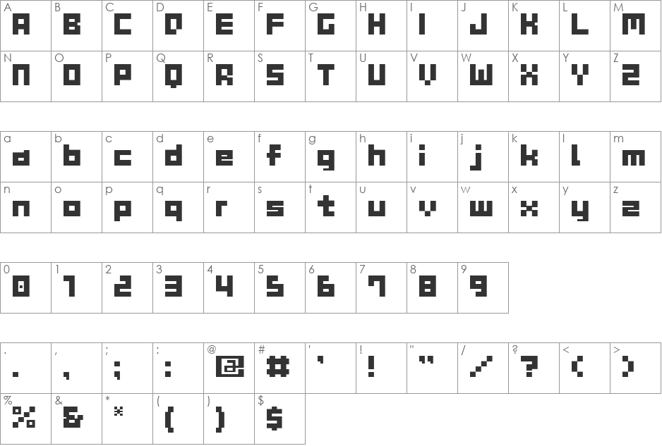 GAU_font_cube_R font character map preview